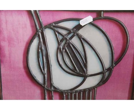RENNIE MACKINTOSH SYLE WALL MIRROR, FABRIC WALL HANGING AND A FRAMED PRINT 