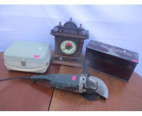 A mixed lot to include a late 19th century mantel clock, Grundig TK14, mahogany box and a Metabo W2230 angle grinderLocation: