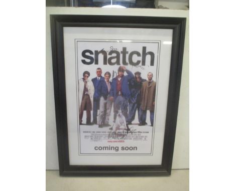 'Snatch' film poster, signed by the six leading actors including Brad Pitt, Jason Statham and Vinny Jones, framed and glazedL