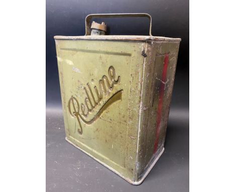 A Redline two gallon petrol can by Valor, dated November 1928, with Redline cap. 