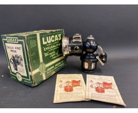 A rare Lucas 'Calcia King' no. 326 lamp in original box, brand new old stock. 