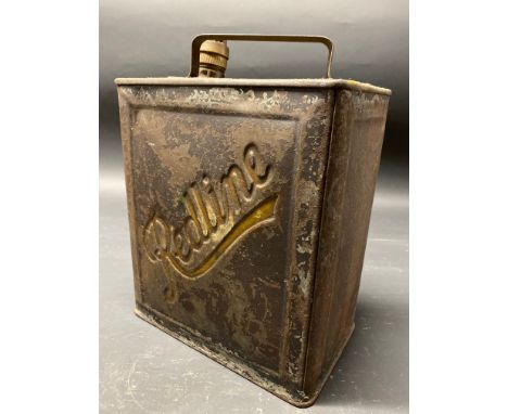A Redline two gallon petrol can by Valor dated August 1929 with unusual pull-out brass spout and Redline cap. 