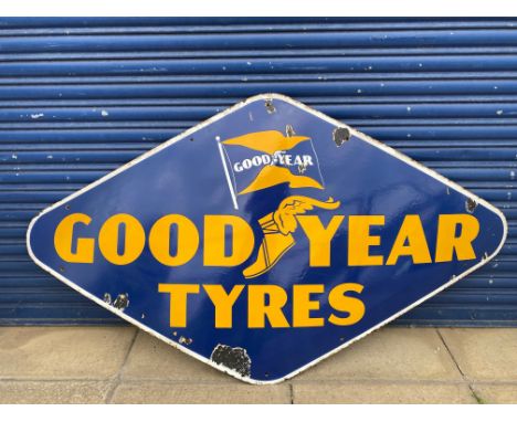A large Goodyear Tyres lozenge shaped enamel sign, 72 x 39".