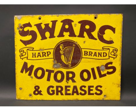 A SWARC Harp Brand Motor Oils and Greases double sided enamel sign, 20 x 16".