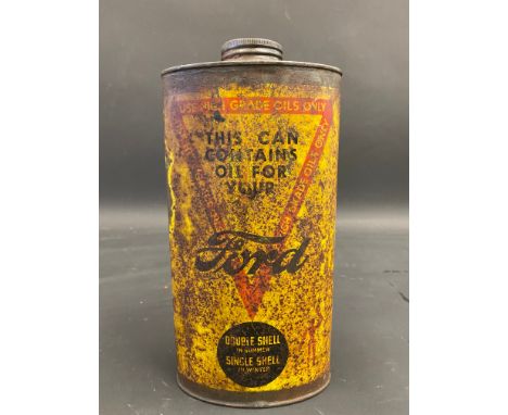 A Ford Shell oval can with Robot/Stickman motfs.