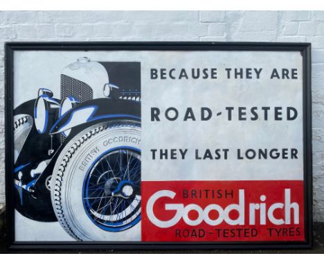 A large British Goodrich rectangular enamel sign depicting a vintage W.O. Bentley, extensive but good quality restoration, 72