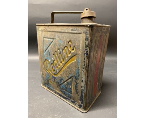 A Redline two gallon petrol can by Valor dated June 1936 with original blue paint and Redline cap. 