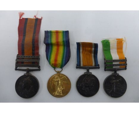 A Boer War and WW1 casualty medal group consisting of a ghost dated Q.S.A. with Belfast, Defence of Ladysmith and Elaandslaag