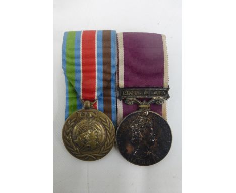 A court mounted Regular Army Long Service Medal named to 24522232 SGT. K.S. JEFFRIES R.E.M.E. with an unnamed United Nations 