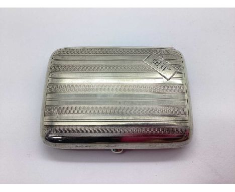 A Hallmarked Silver Cigarette Case, H.W.L, Birmingham 1925, of allover engine turned decoration and monogrammed "B.W" to uppe