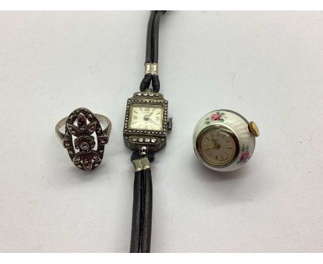 Titus; A Vintage Hallmarked Silver Ladies Wristwatch, the signed dial with Arabic numerals and arrow pointers, in a marcasite