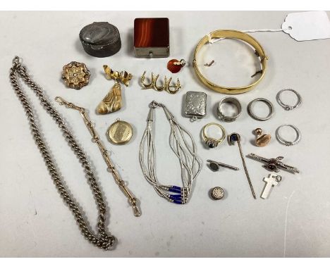 An Assortment of Vintage and Later Jewellery, including rolled gold bangle, trinket pots, "9K BK&amp;FT" locket, Etruscan rev