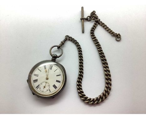 A Hallmarked Silver Cased Openface Pocketwatch, the unsigned white dial with black Roman numerals and seconds subsidiary dial