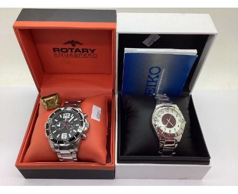 Rotary; Aquaspeed Chronograph Gent's Wristwatch, the signed black dial with subsidiary dials and baton markers, to integral p