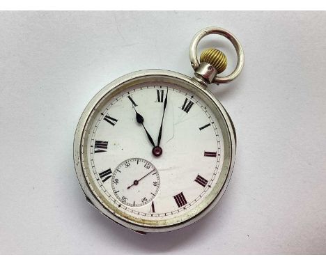 Omega; A Hallmarked Silver Cased Openface Pocketwatch, the unsigned white dial with black Roman numerals and seconds subsiria