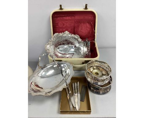 A Set of Five Hallmarked Silver Handled Dessert Knives, with a hallmarked silver cased comb, of allover engine turned design,