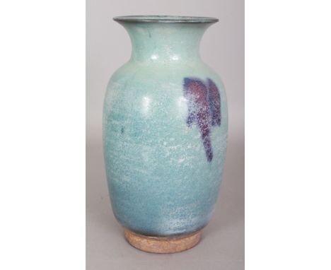 A CHINESE JUN WARE PURPLE SPLASH CERAMIC VASE, the base unglazed, 9.8in high.