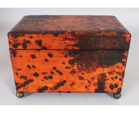AN EARLY 20TH CENTURY JAPANESE FAUX TORTOISESHELL DECORATED RECTANGULAR TEA CADDY, with hinged cover and two interior boxes, 