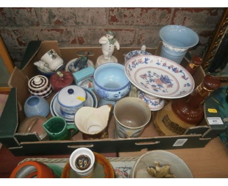 box of pottery inc. royal worcester, and bells scotch whiskey bottles etc