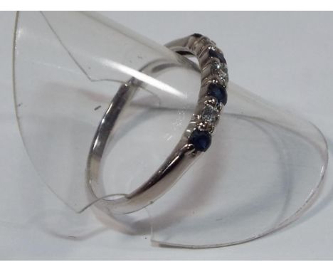 A lady's hallmarked 9ct white gold sapphire and diamond half eternity ring approx weight 1.9 gm (all in) size R 1/2, boxed - 