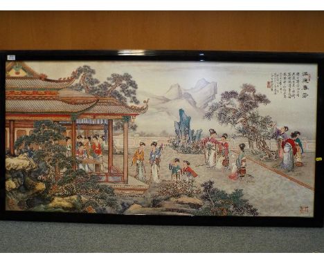 A large Japanese print, framed, image size 65 cm x 134 cm