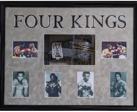 Framed right hand black Cleto Reyes glove signed by the fab 4. Haggler Hearns Leonard and Duran. Framed with led lighting. 86