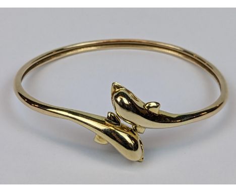 14ct Gold Dolphin Bangle 18.6g total weight 6.5cm in Diameter 