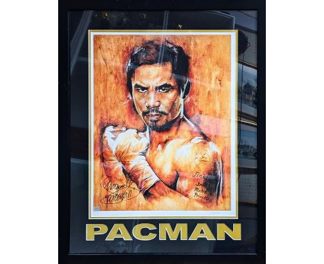 Framed limited edition print signed by both Manny Pacquiao and the artist. 55 x 68cm total size
