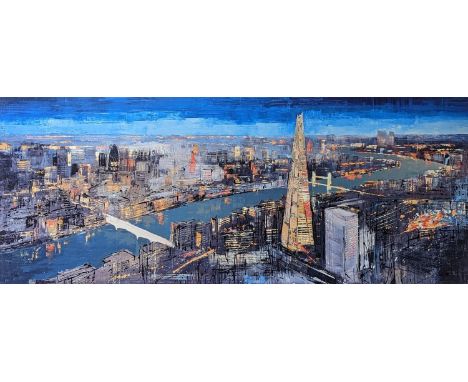 Paul Kenton. Limited edition giclee print on aluminium of London city scape with the Thames and Shard (Renzo Piano, b1937) in