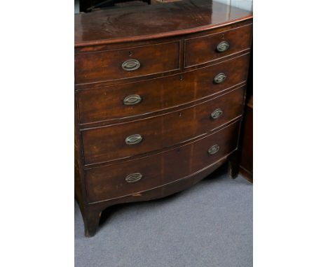 A George III mahogany bowfront chest, circa 1800, the moulded top above two short and three long drawers, on splayed bracket 