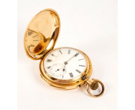 An 18k gold cased repeating pocket watch, the white enamel dial with Roman numerals and subsidiary seconds dial, case numbere