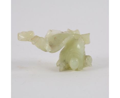 A 20th Century Chinese pale celadon jade carving, golden carp, 7.75cm long