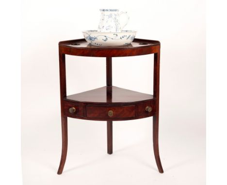 A George III mahogany corner washstand with ceramic bowl and ewer by Isis Studio