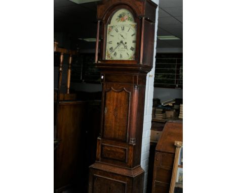 An oak and mahogany eight-day longcase clock, the white painted dial, signed Thomas Slater, Litchfield, 221cm high