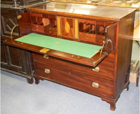 A Regency mahogany secretaire chest with three drawers beneath, on bracket feet, 125cm wide