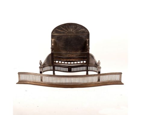 An 18th Century style grate with serpentine front, 72cm wide and a brushed steel fire curb, 128cm wide CONDITION REPORT: Lot 