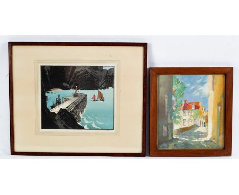 John Edgar Platt (British 1866-1967)/Mullion Cove/signed and inscribed in pencil/woodblock print, 22.5cm x 25.5cm/and a small