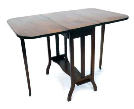 An early 20thC mahogany drop leaf D end gate leg table, with hour glass stretcher, when closed 74cm high, 66cm wide, 33cm dee