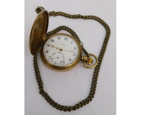 A 20thC gold plated Dennison Star Hunter pocket watch, in plain case, the 4cm diameter Arabic dial with subsidiary Arabic sec