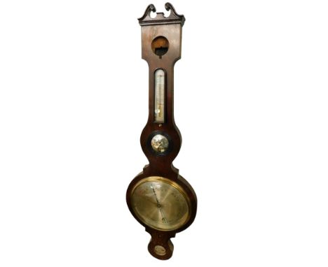 A Luvate, Preston. A 19thC wheel barometer in a rosewood case with silvered dials, 105cm high. (AF)