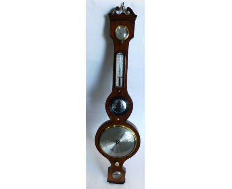 Chadburn Brothers, Sheffield. A 19thC mahogany and ebony strung wheel barometer, with a silvered thermometer and dial, 100cm 