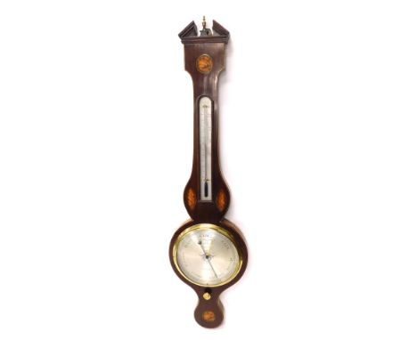 G. Dell Vechio, Shrewsbury. A late 19thC wheel barometer, in a mahogany, marquetry, boxwood and ebony strung case, with silve