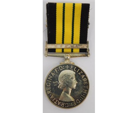 An Elizabeth II Africa medal, marked V P R KAMOTHO S O MIANO, the ribbon with Kenya clasp. 