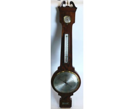 L. Bernascone, Sheffield. A 19thC wheel barometer, in figured mahogany case with silvered thermometer and dial, 108cm high. 