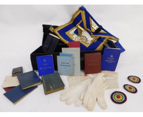 Various Masonic regalia, in a black leather case marked FN Patman Lincoln, to include epaulettes, a Grenville Lodge number 17