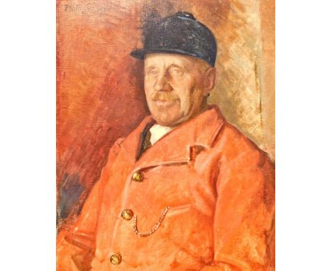 Phillips (19thC English School). Portrait of Mr Freer-Meade, huntsman, oil on canvas, signed, 68cm x 53cm. Titled to the moun