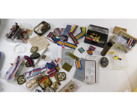 Various military items, iron on badges, medal ribbons, to include World War I various, iron on and patch badges, various othe