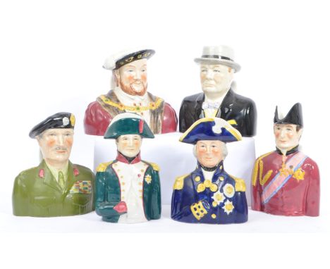A collection of six 20th Century porcelain 'Pride of Britain' series ceramic Toby jugs by Wood &amp; Sons (HJ Wood), England.