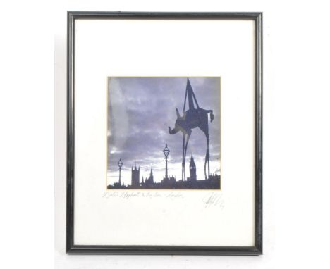 After Salvador Dali - A signed print of Salvador Dali's elephant. Silhouette with Big Ben / London to background. Measures ap