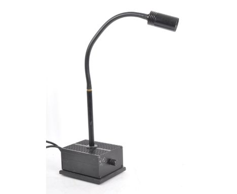 A late 20th Century 1990's aluminium gooseneck table / desk lamp light having barrel shade upon an adjustable arm. Full alumi